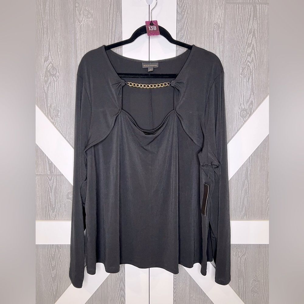 138. NWT BOLD elements Chain Link Neckline Black Cutout Blouse 3X